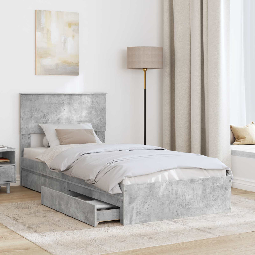 Storage Bed Concrete Grey 90 x 200 cm Engineered Wood