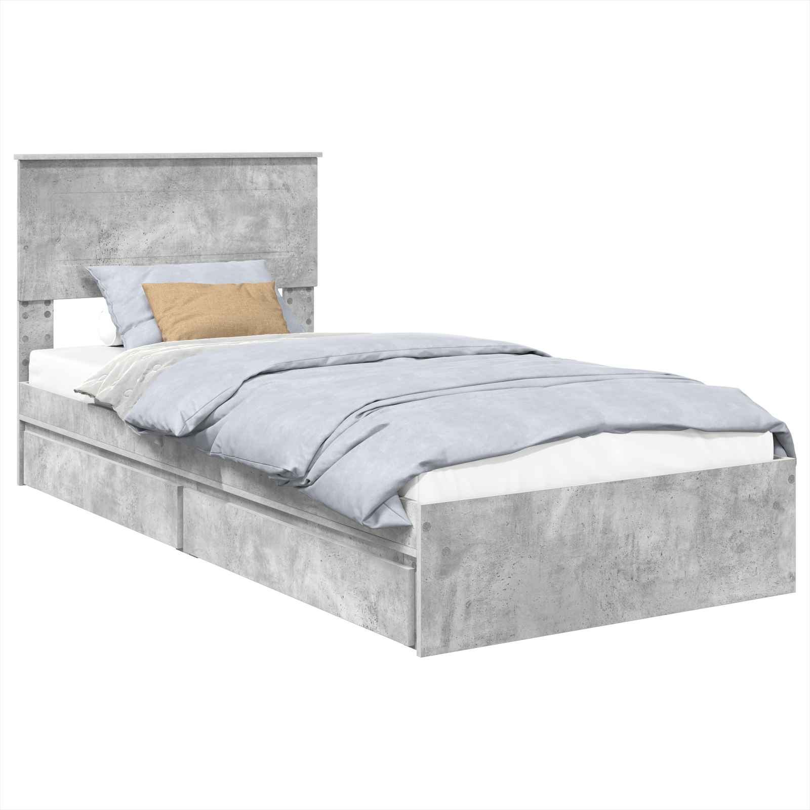 Storage Bed Concrete Grey 90 x 200 cm Engineered Wood