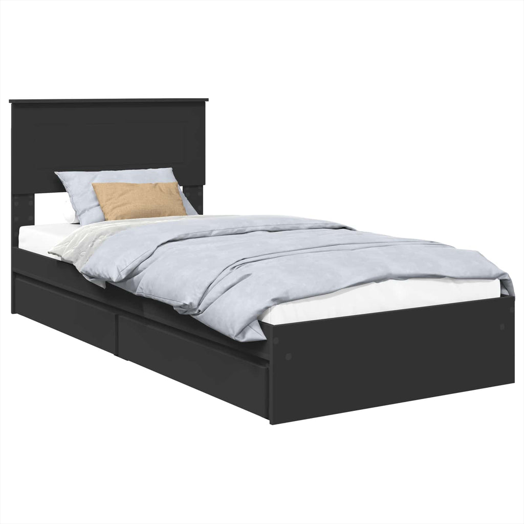 Storage Bed with Headboard Black 75 x 190 cm Engineered Wood