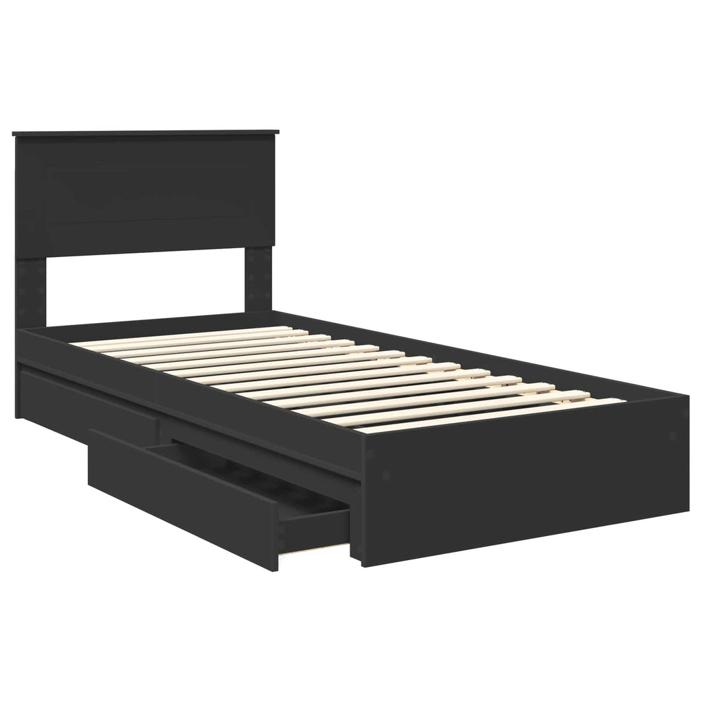Storage Bed with Headboard Black 75 x 190 cm Engineered Wood