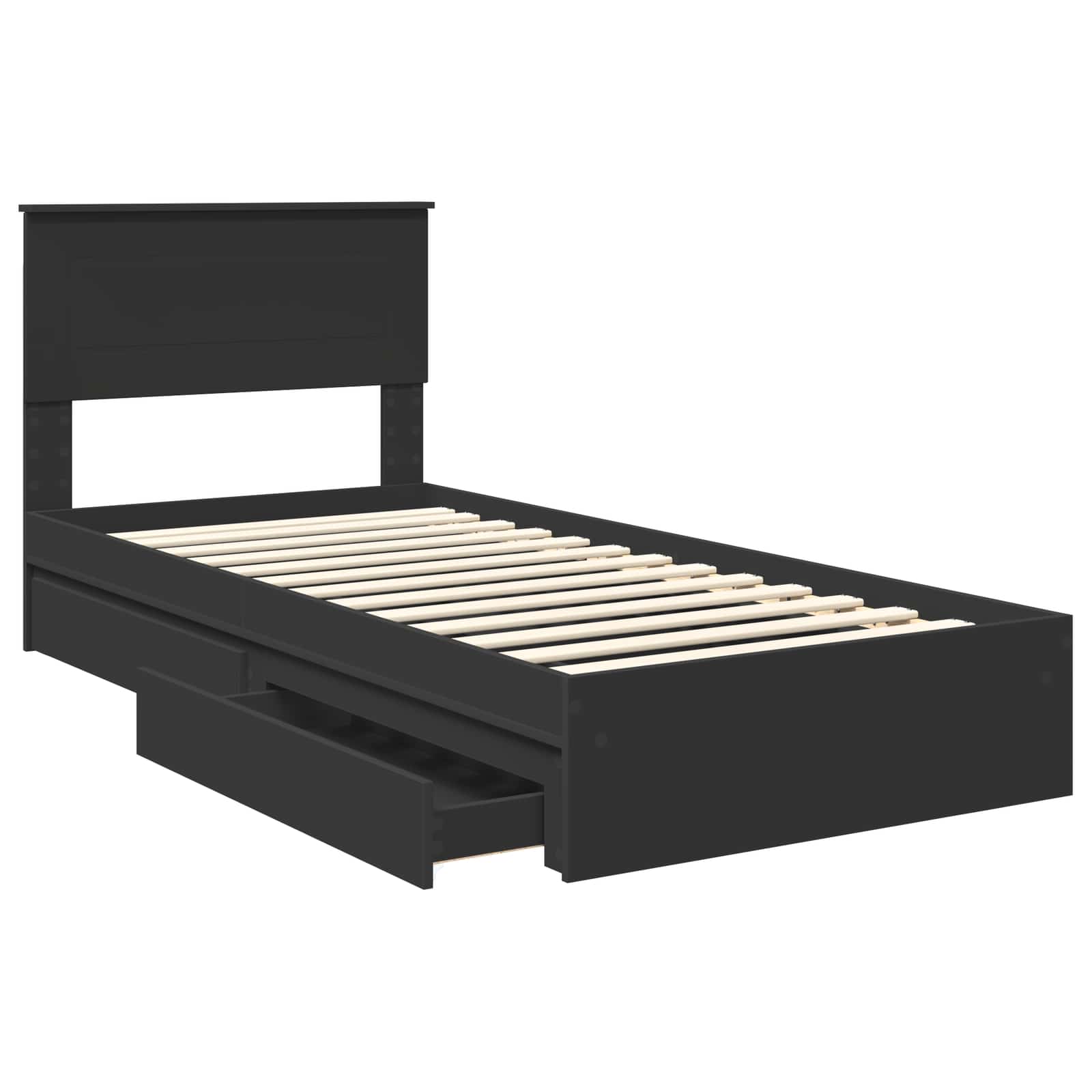 Storage Bed with Headboard Black 75 x 190 cm Engineered Wood