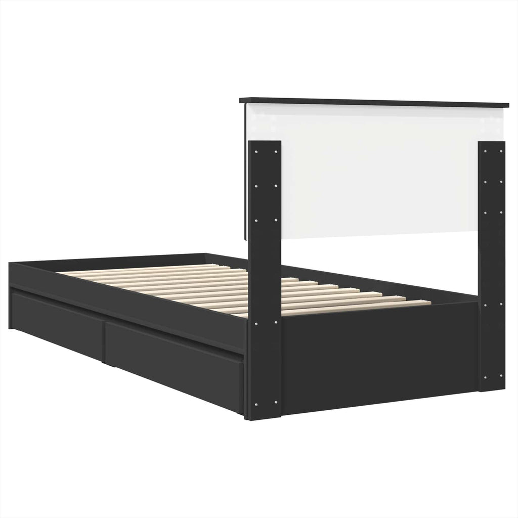 Storage Bed with Headboard Black 75 x 190 cm Engineered Wood