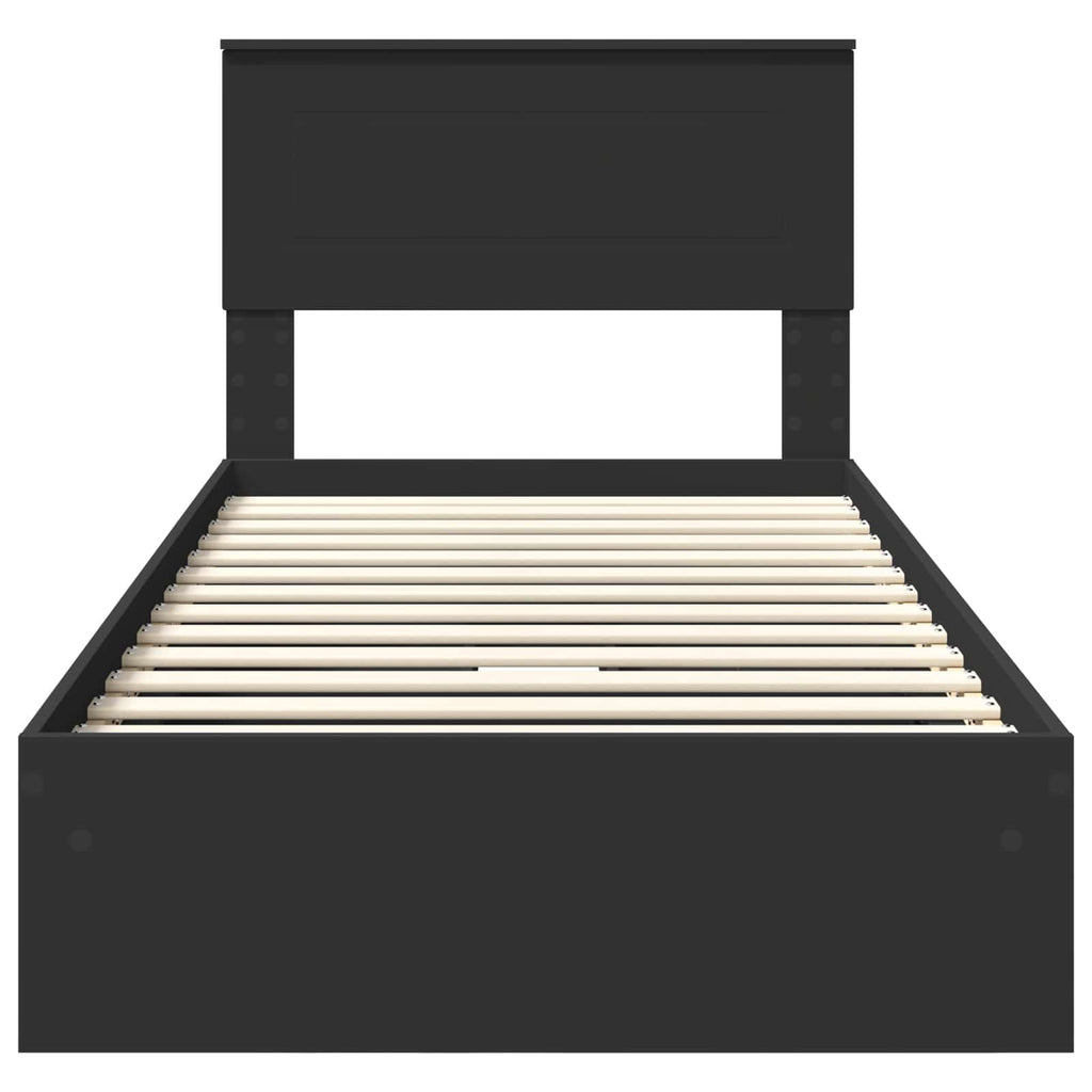 Storage Bed with Headboard Black 75 x 190 cm Engineered Wood
