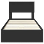 Storage Bed with Headboard Black 75 x 190 cm Engineered Wood