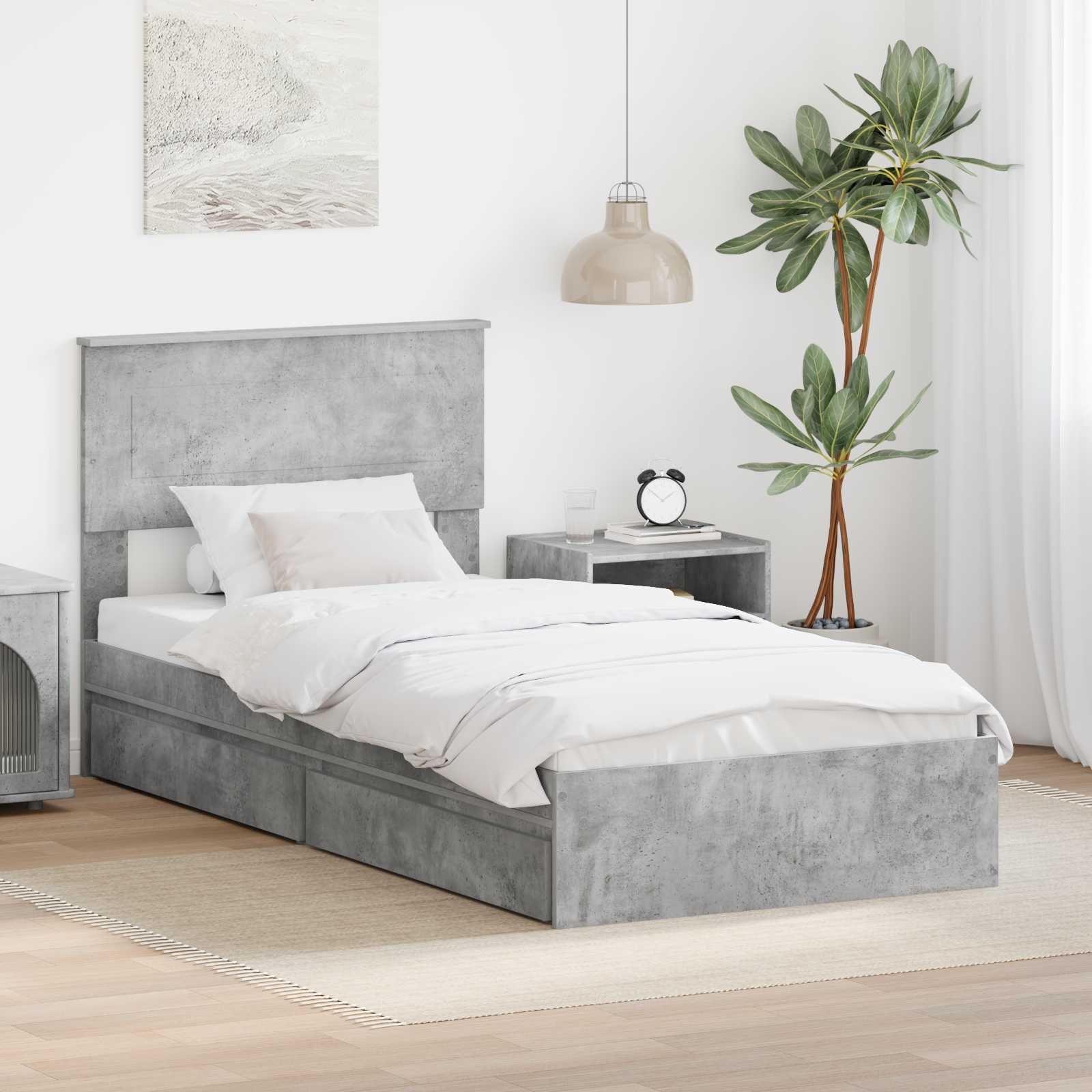 Storage Bed Concrete Grey 75 x 190 cm Engineered Wood