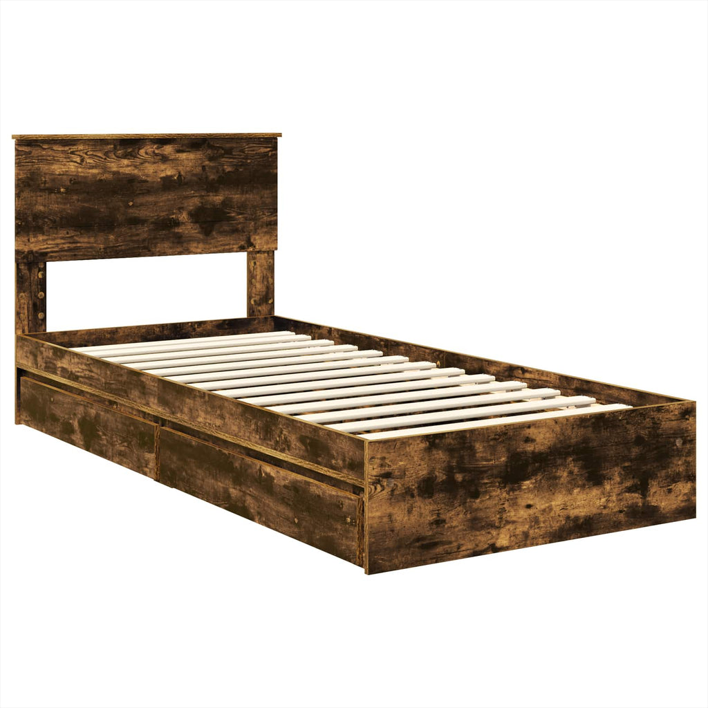 Storage Bed with Drawer Smoked Oak 75 x 190 cm Engineered Wood