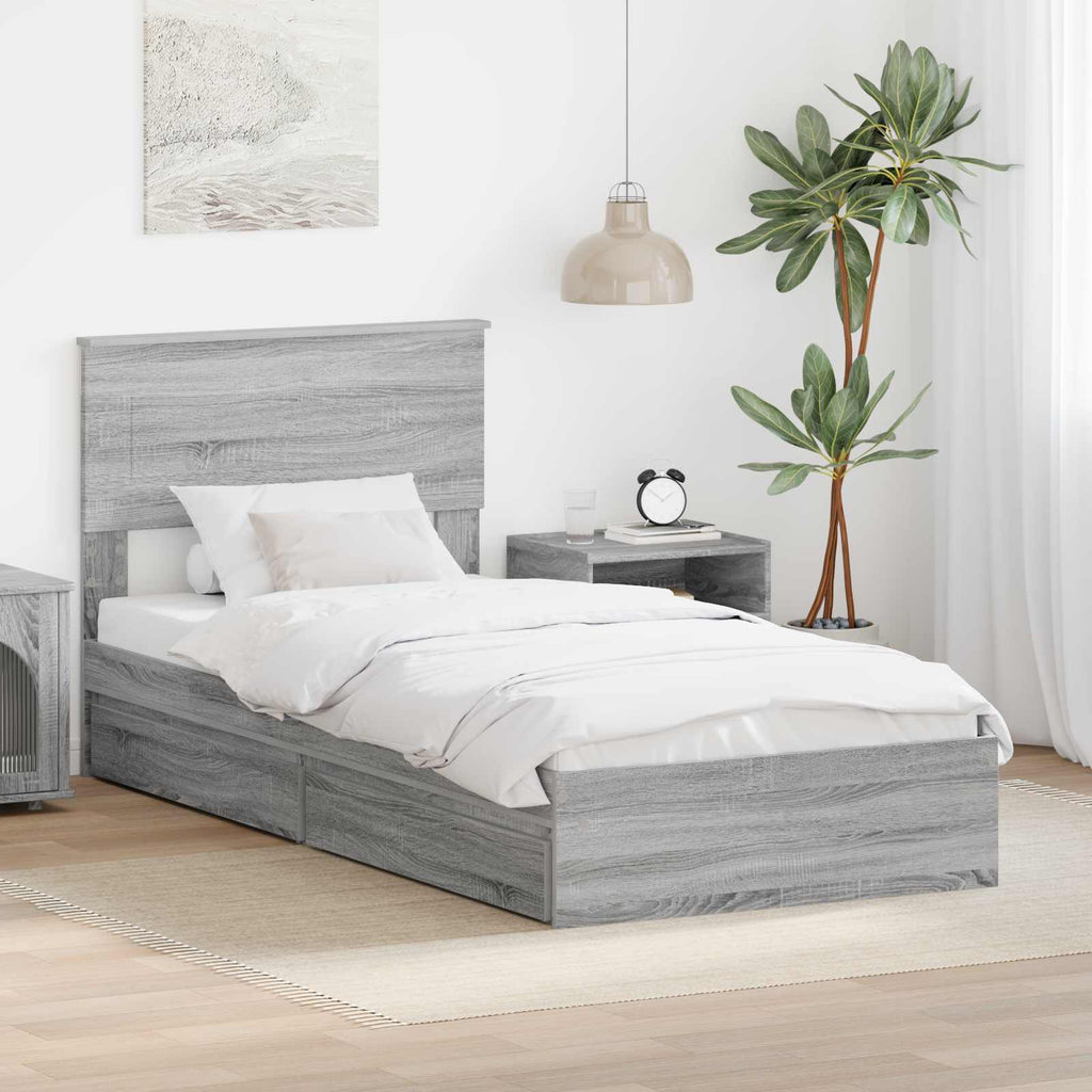Storage Bed with Drawer Grey Sonoma 75 x 190 cm Engineered Wood