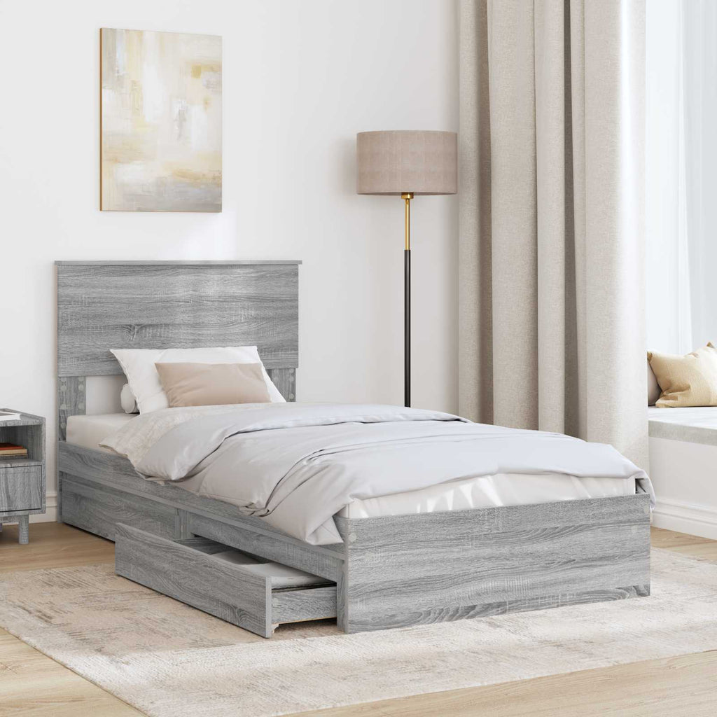 Storage Bed with Drawer Grey Sonoma 75 x 190 cm Engineered Wood