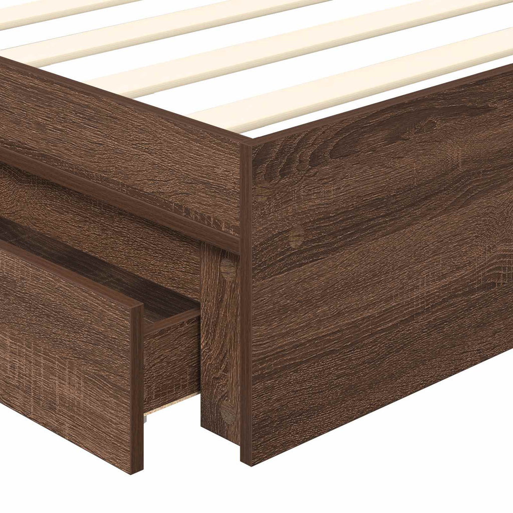 Storage Bed with Drawer Brown Oak 75 x 190 cm Engineered Wood