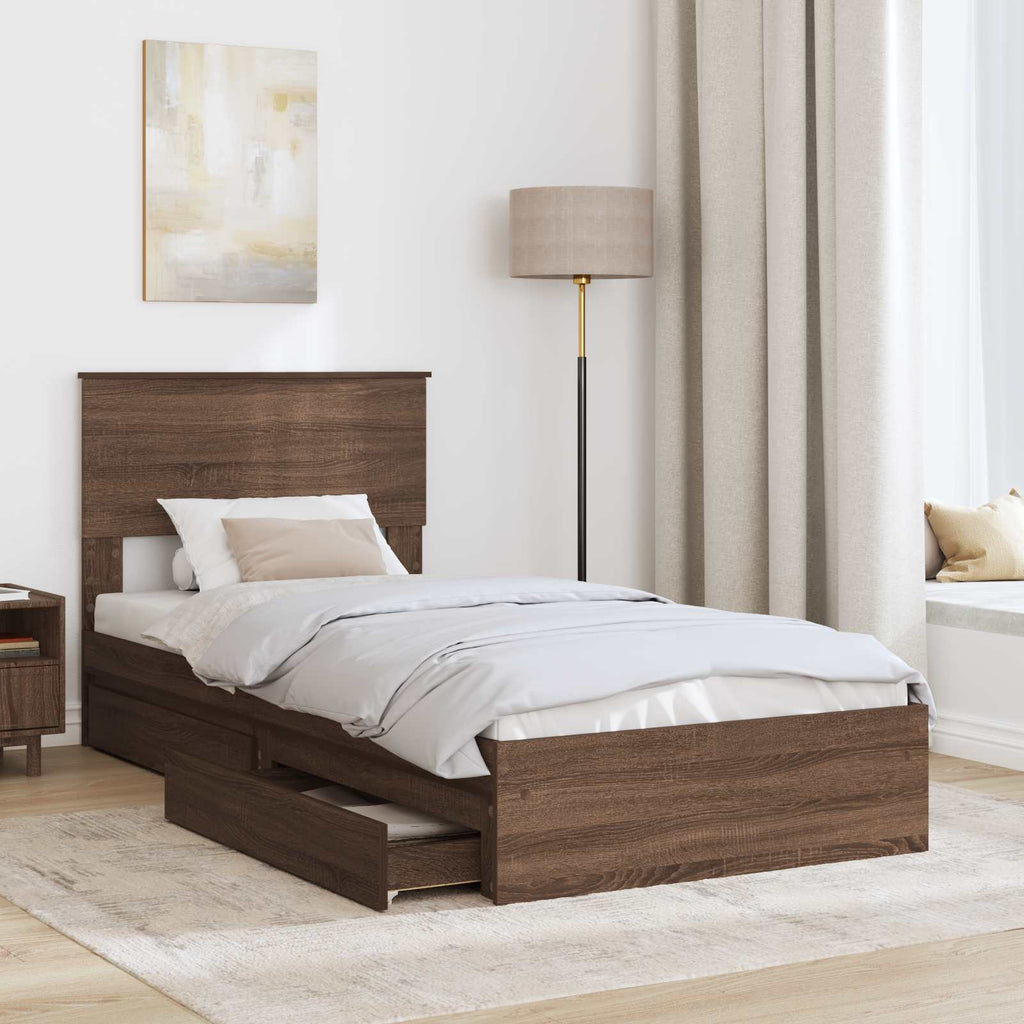 Storage Bed with Drawer Brown Oak 75 x 190 cm Engineered Wood