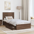 Storage Bed with Drawer Brown Oak 75 x 190 cm Engineered Wood