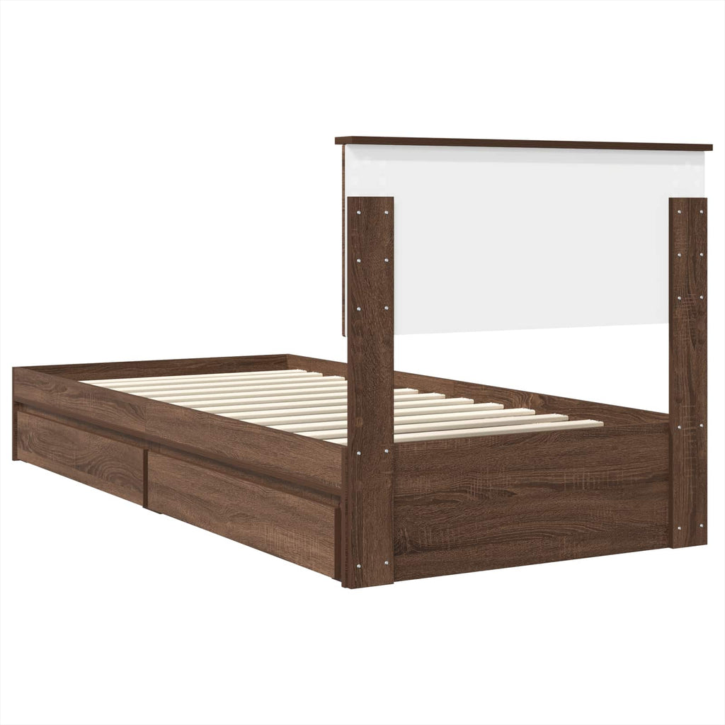Storage Bed with Drawer Brown Oak 75 x 190 cm Engineered Wood