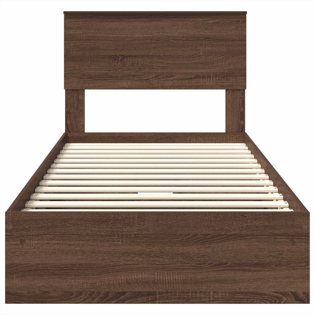 Storage Bed with Drawer Brown Oak 75 x 190 cm Engineered Wood