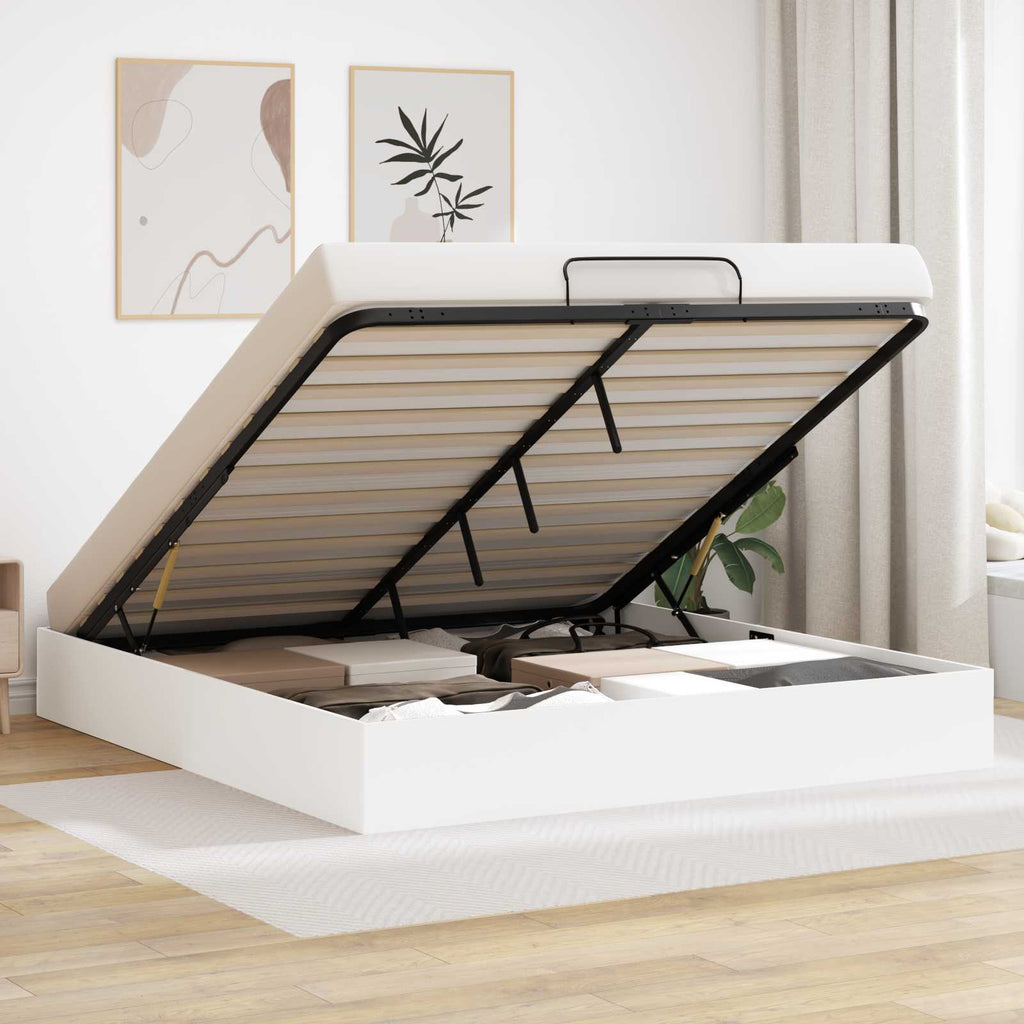 Ottoman Bed Frame White 203 x 180 x 25 cm Chipboard