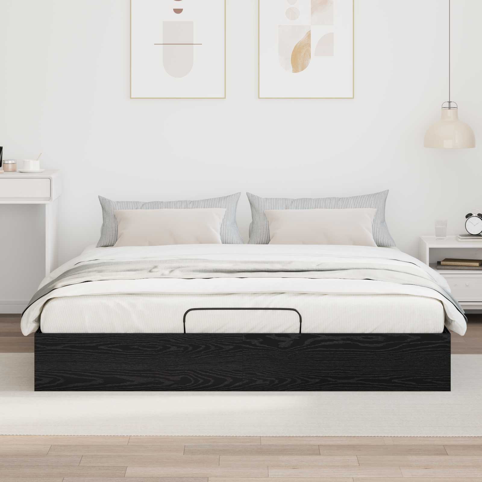 Ottoman Bed Frame Black Oak 203 x 180 x 25 cm Chipboard