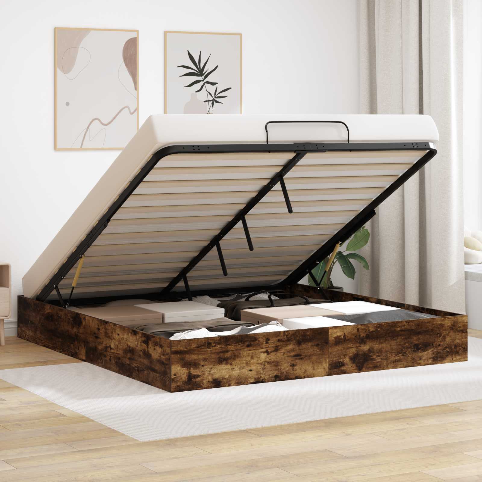 Ottoman Bed Frame Smoked Oak 203 x 180 x 25 cm Chipboard