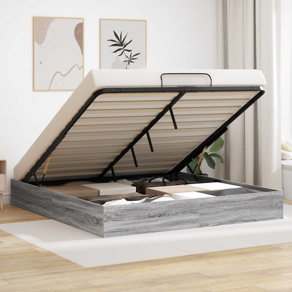 Ottoman Bed Frame Grey Sonoma 203 x 180 x 25 cm Chipboard