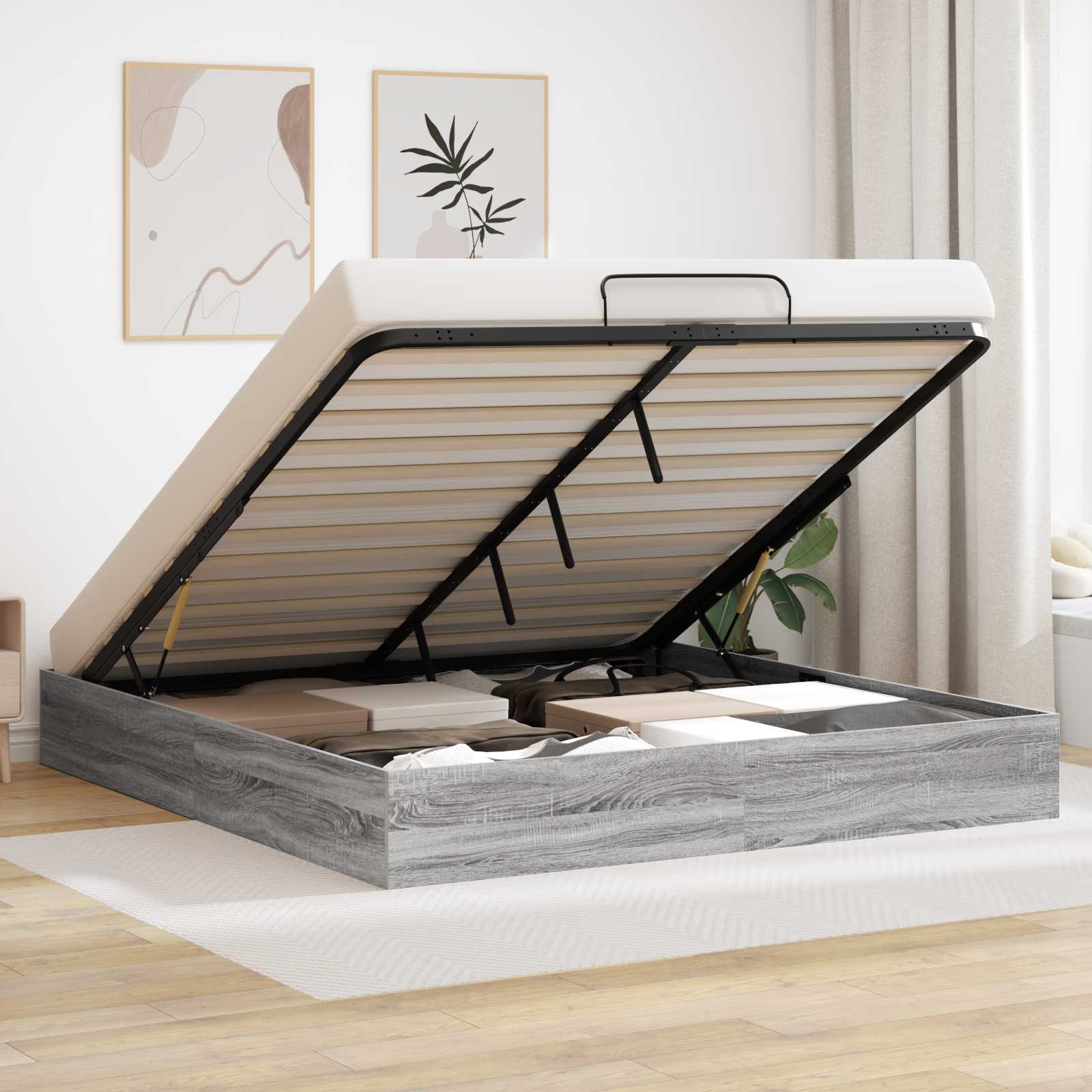 Ottoman Bed Frame Grey Sonoma 203 x 180 x 25 cm Chipboard