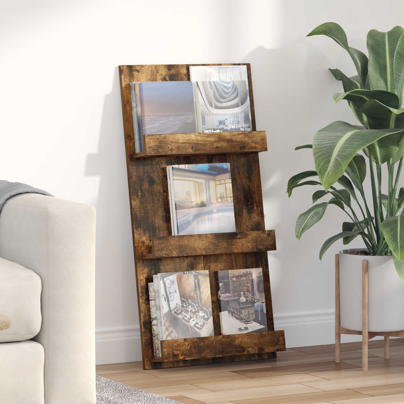 Magazine Rack Smoked Oak 51 x 11 x 102 cm Engineered Wood