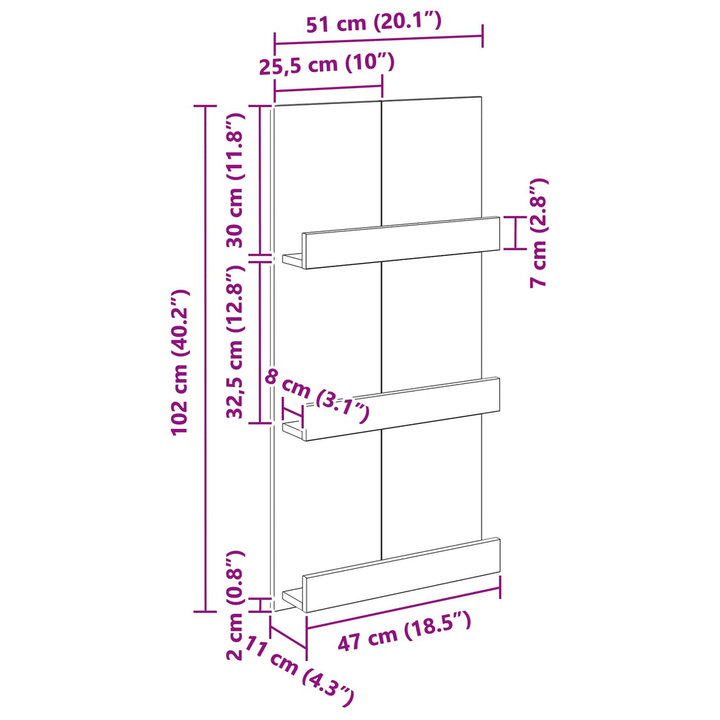 Magazine Rack Grey Sonoma 51 x 11 x 102 cm Engineered Wood
