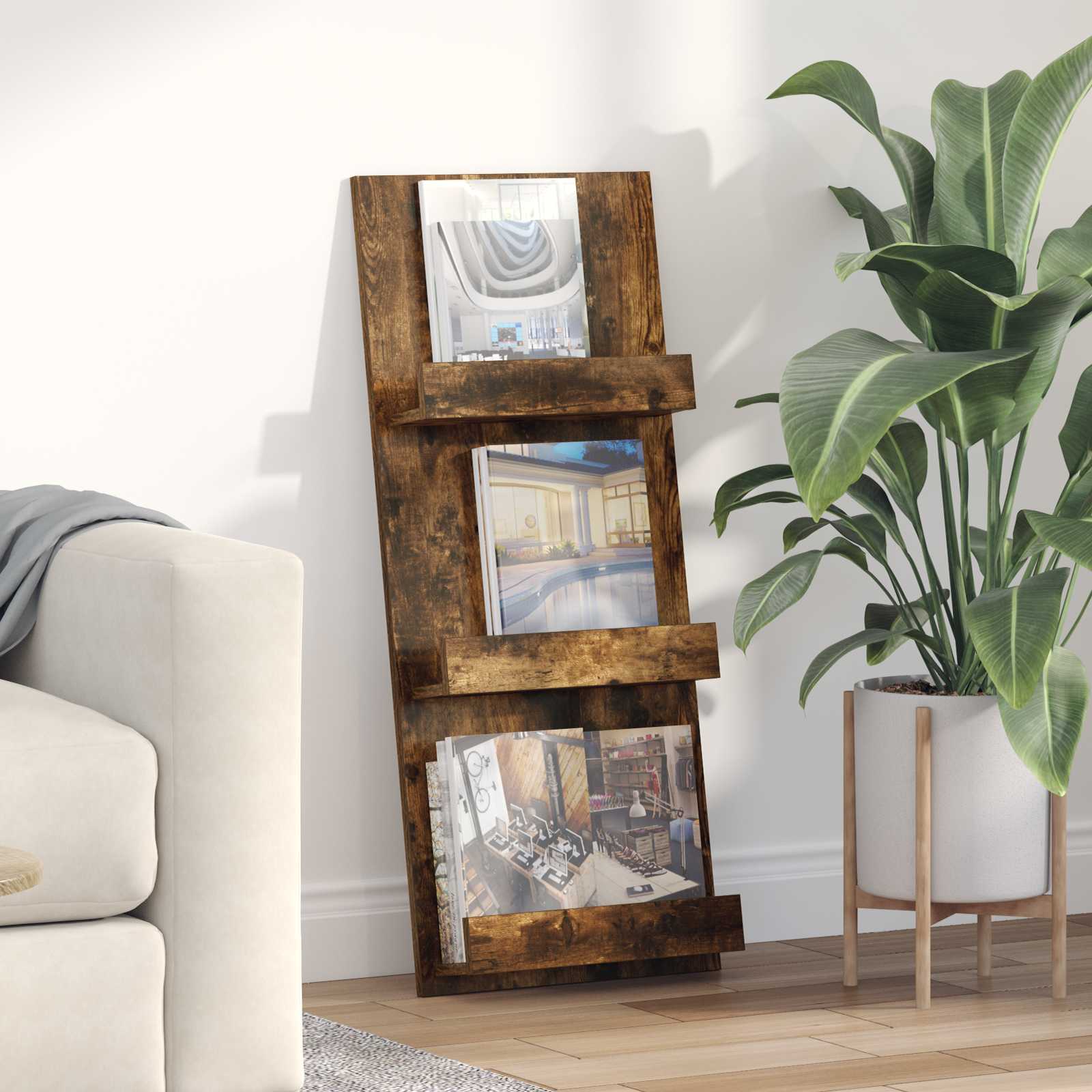 Magazine Rack Smoked Oak 43 x 11 x 102 cm Engineered Wood