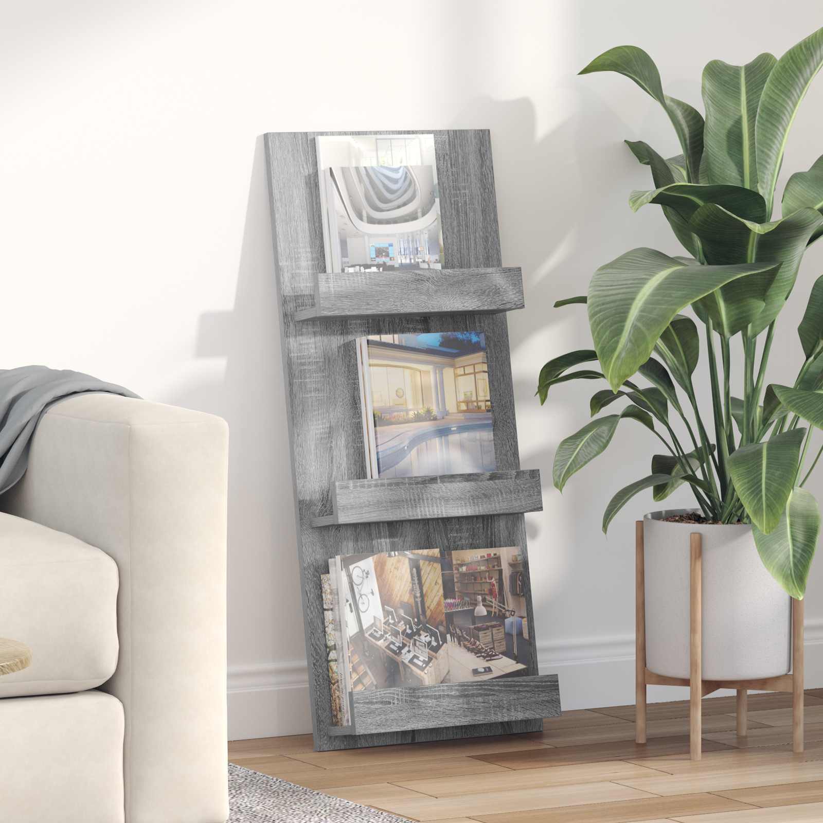 Magazine Rack Grey Sonoma 43 x 11 x 102 cm Engineered Wood