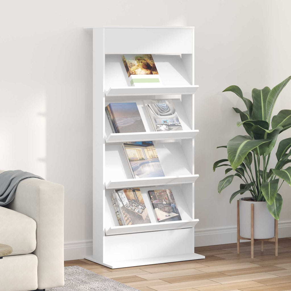 Magazine Rack with Shelf White 70 x 41 x 156 cm Engineered Wood