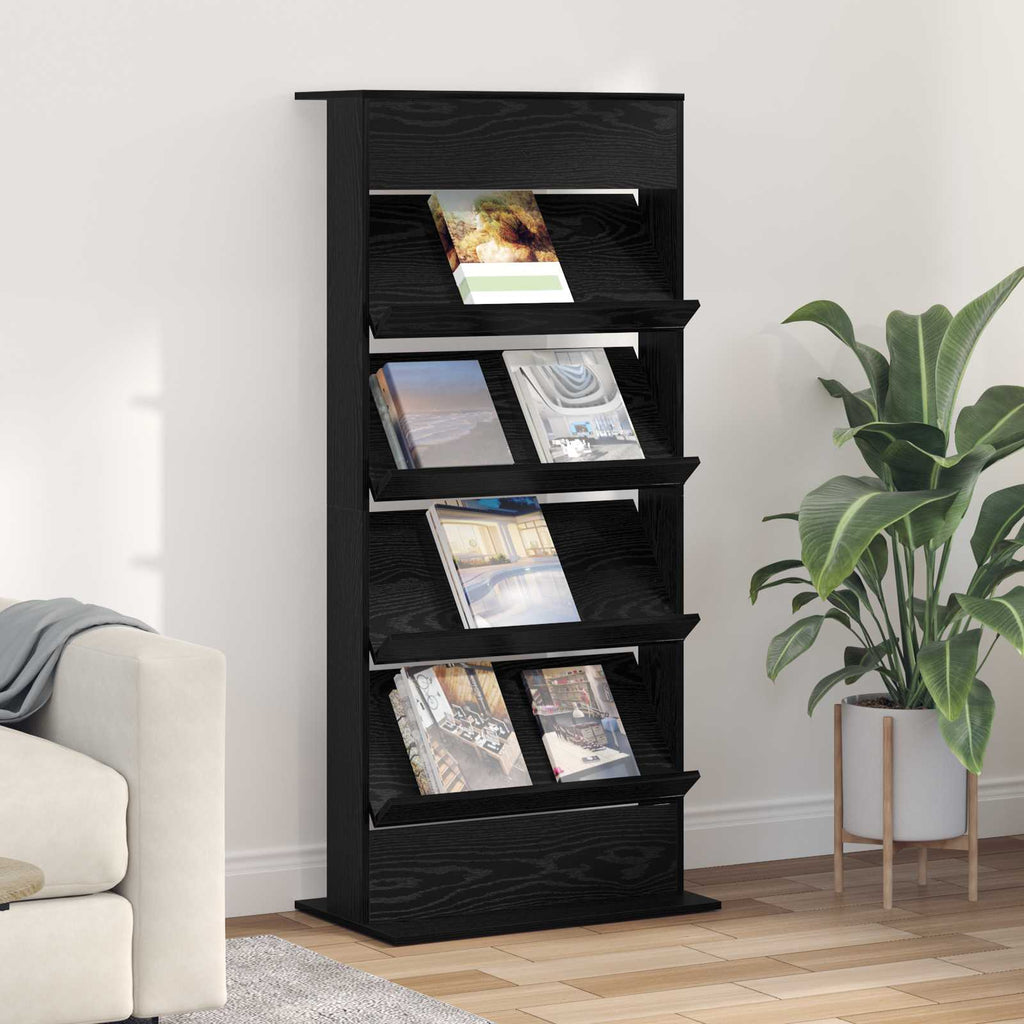 Magazine Rack Black Oak 70 x 41 x 156 cm Engineered Wood