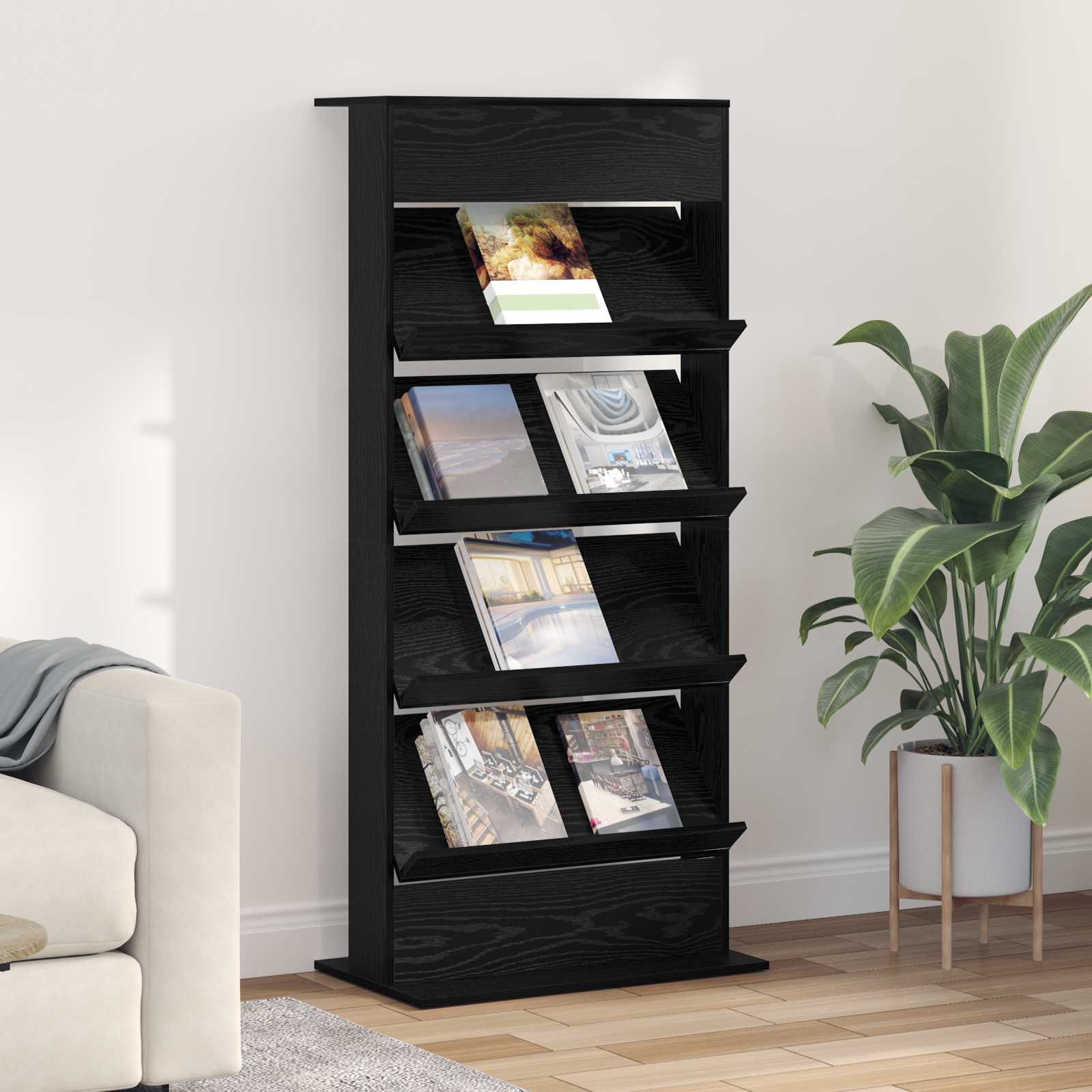 Magazine Rack Black Oak 70 x 41 x 156 cm Engineered Wood