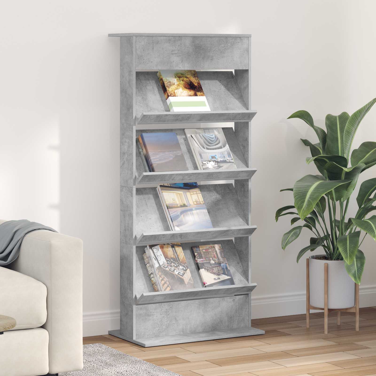 Magazine Rack Concrete Grey 70 x 41 x 156 cm Engineered Wood