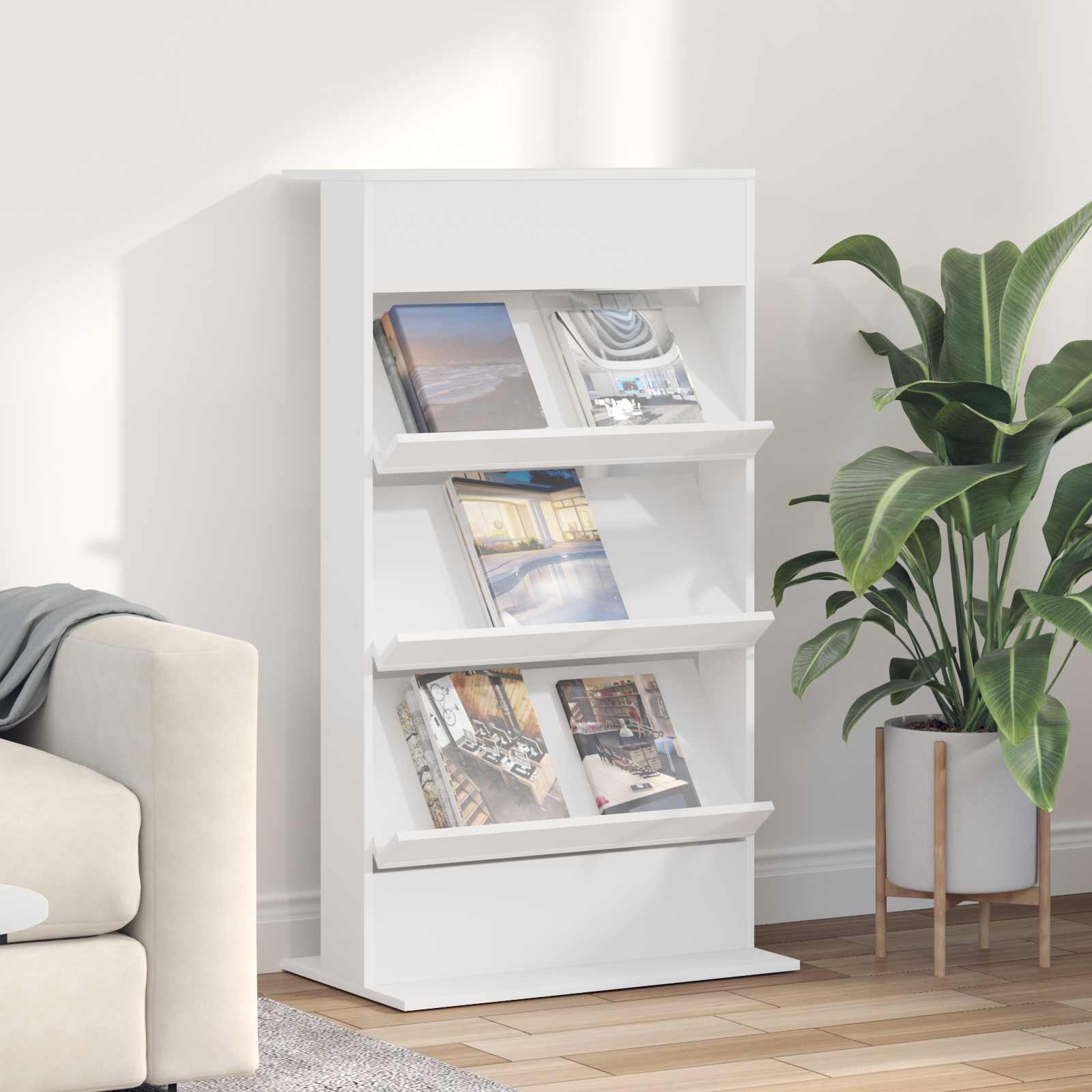 Magazine Rack with Shelf White 70 x 41 x 126 cm Engineered Wood