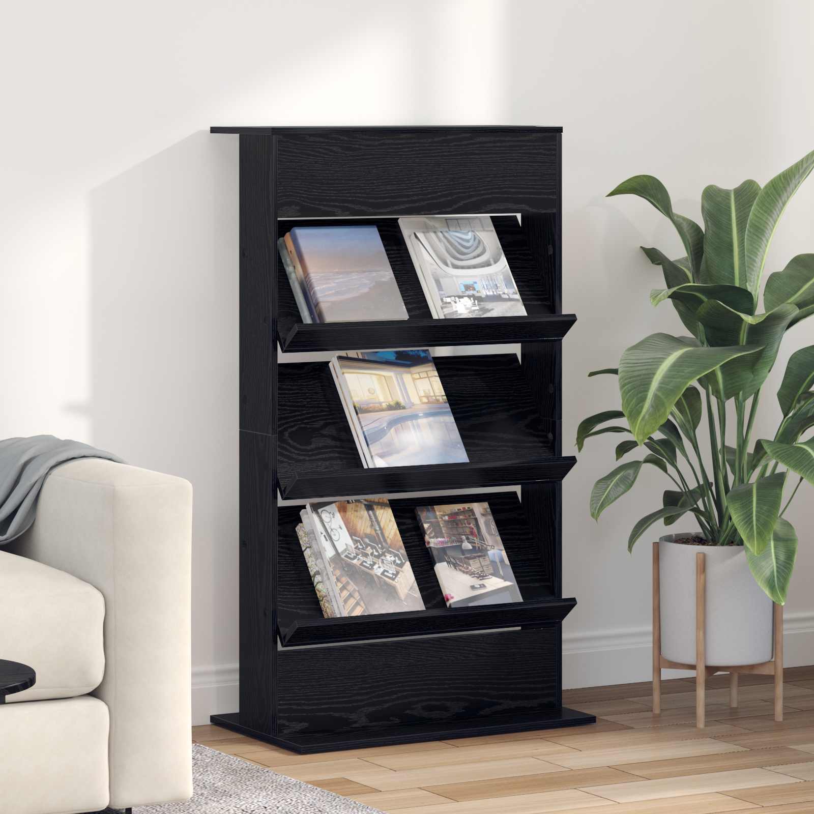 Magazine Rack Black Oak 70 x 41 x 126 cm Engineered Wood