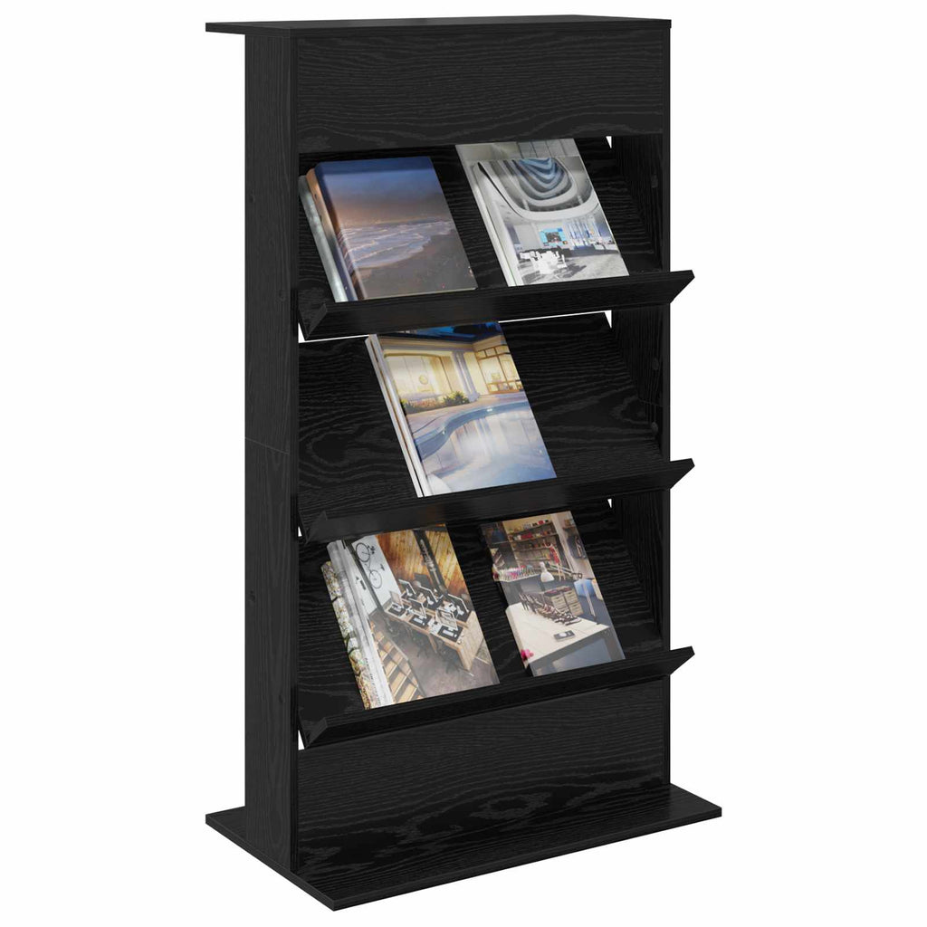 Magazine Rack Black Oak 70 x 41 x 126 cm Engineered Wood