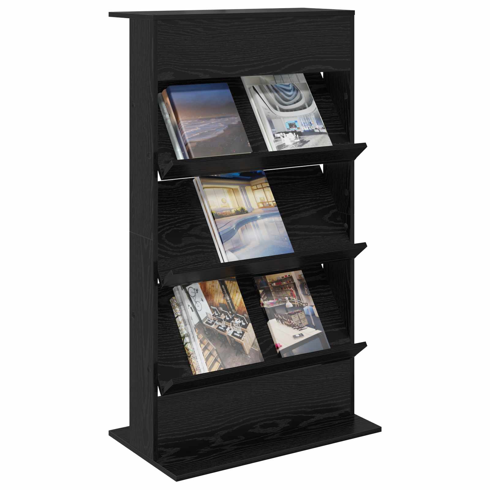 Magazine Rack Black Oak 70 x 41 x 126 cm Engineered Wood