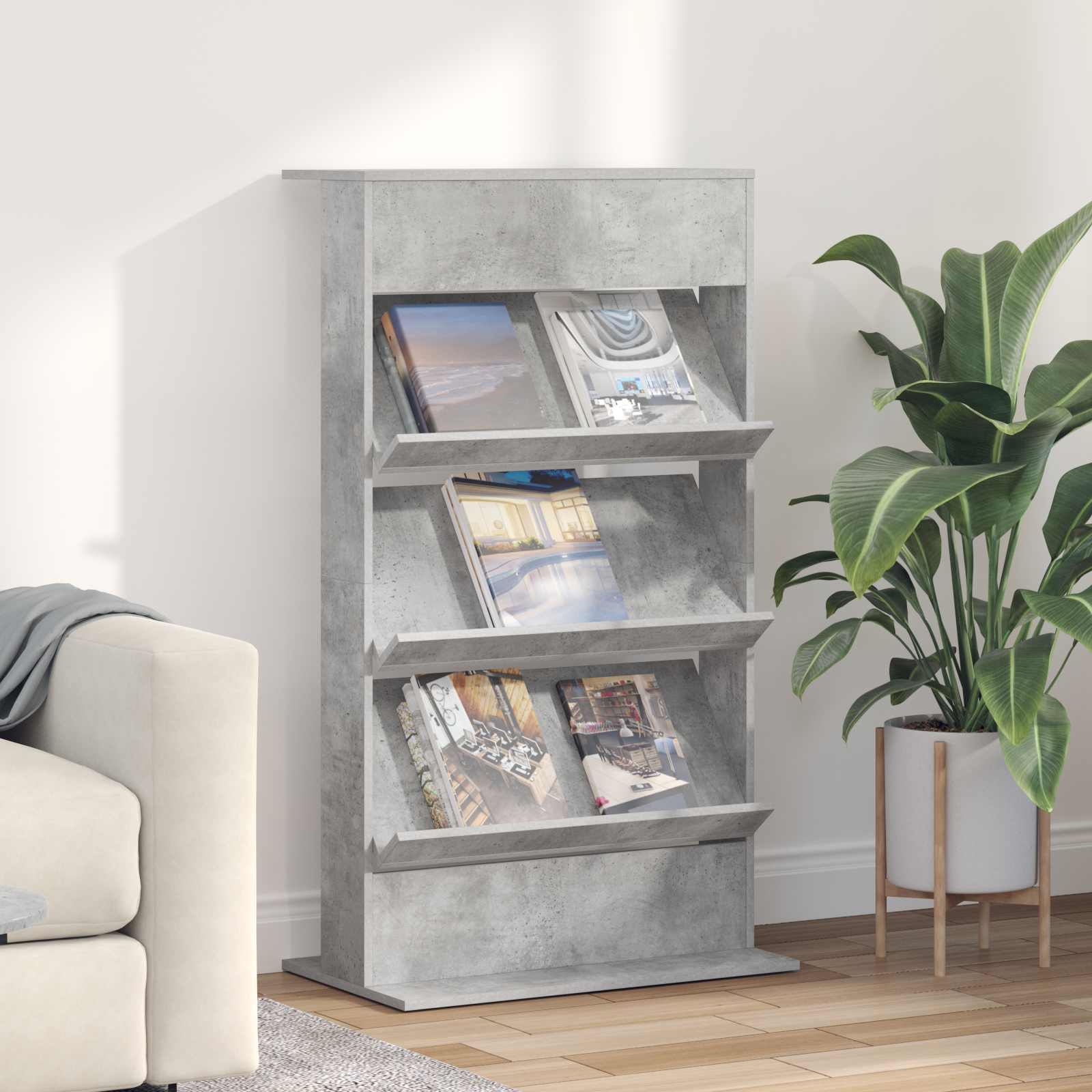 Magazine Rack Concrete Grey 70 x 41 x 126 cm Engineered Wood
