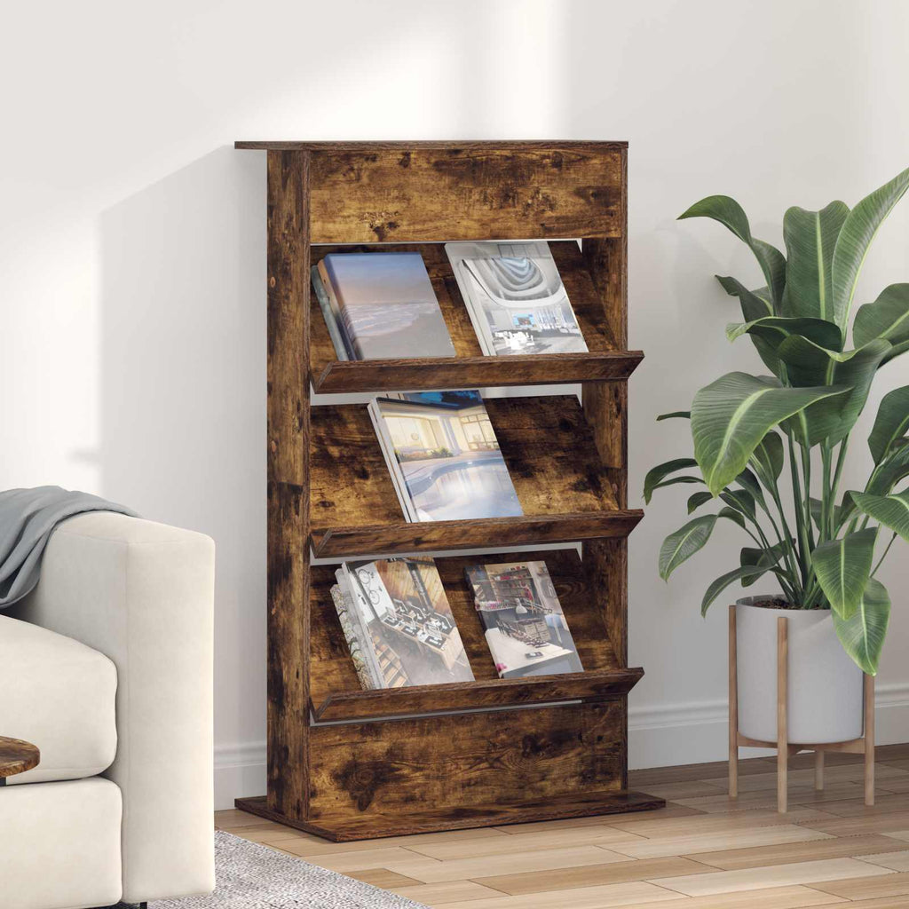 Magazine Rack Smoked Oak 70 x 41 x 126 cm Engineered Wood