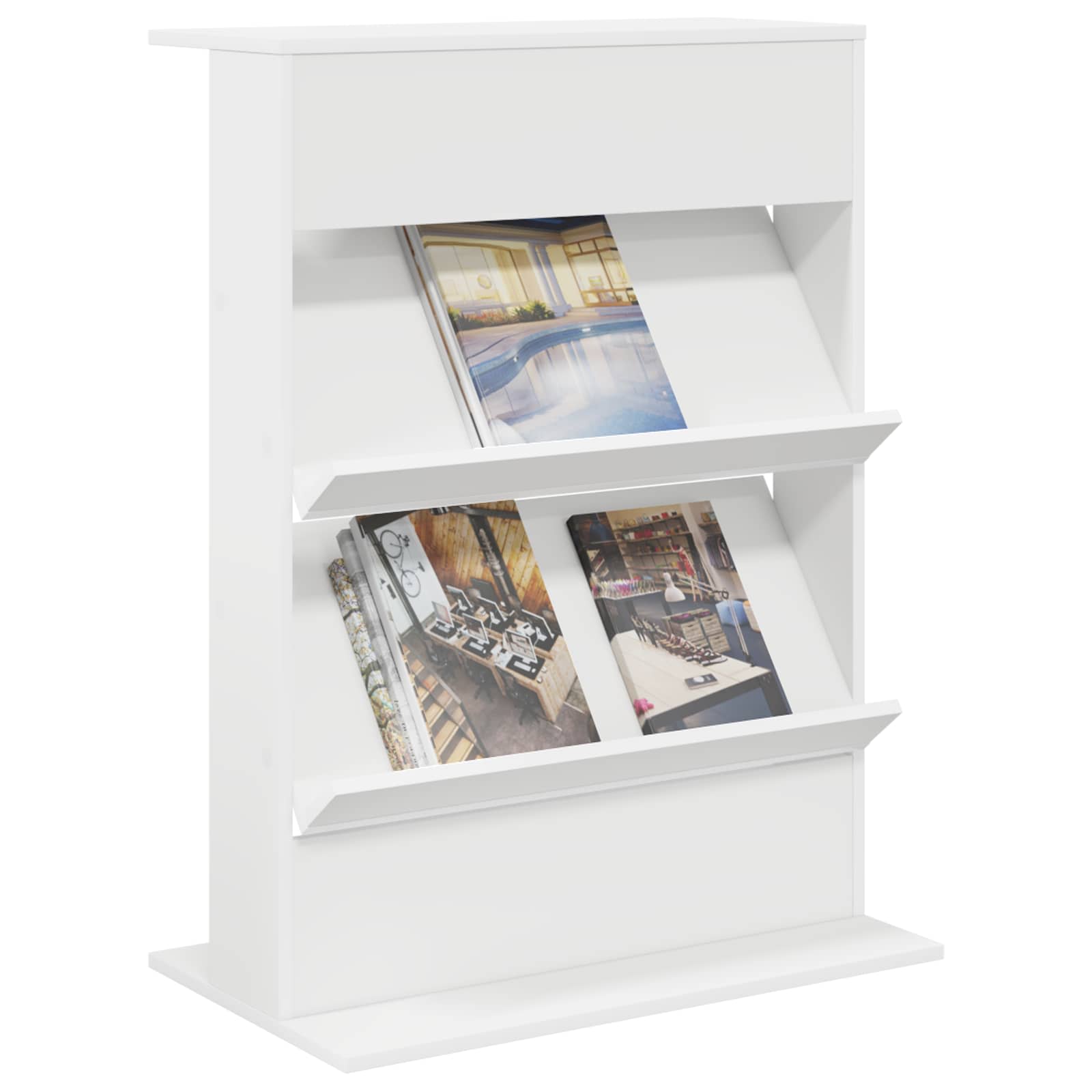 Magazine Rack with Shelf White 70 x 41 x 96 cm Engineered Wood