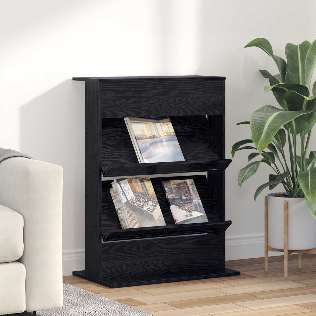 Magazine Rack Black Oak 70 x 41 x 96 cm Engineered Wood