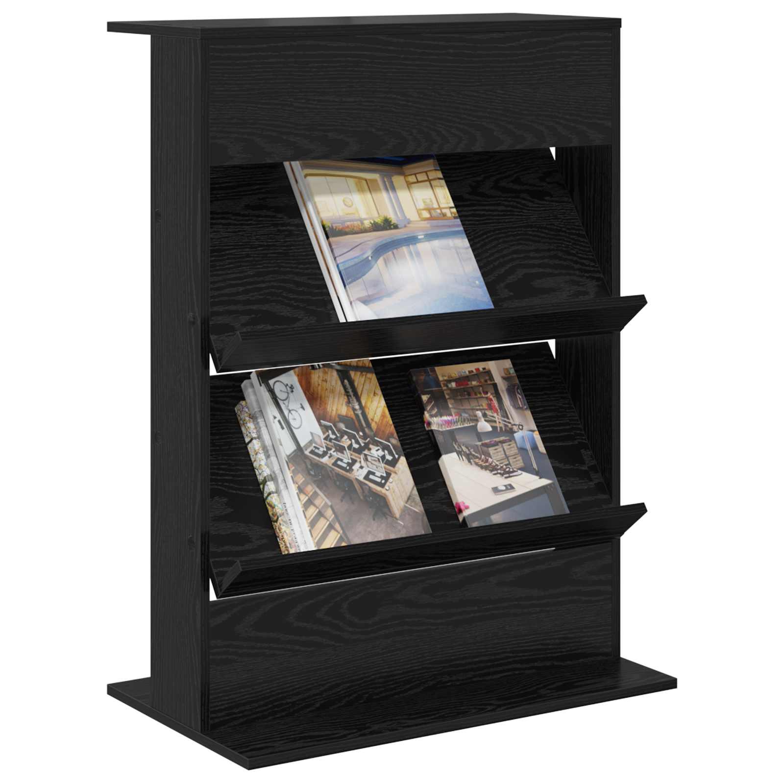 Magazine Rack Black Oak 70 x 41 x 96 cm Engineered Wood