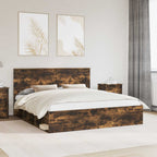 Bed Frame Smoked Oak 200 x 200 cm Solid Pine Wood