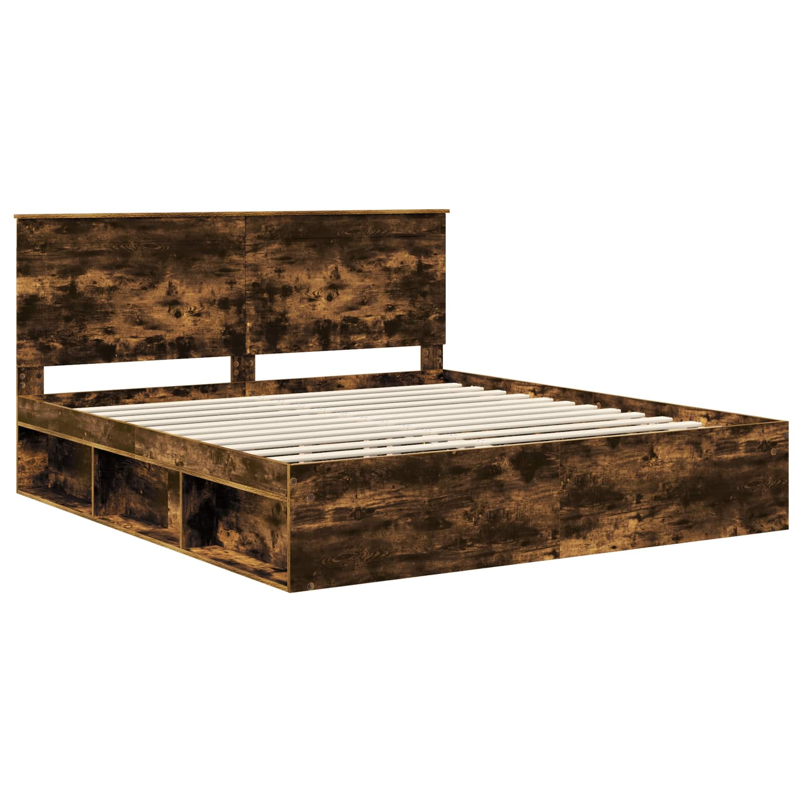 Bed Frame Smoked Oak 200 x 200 cm Solid Pine Wood