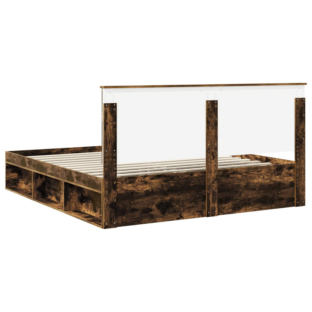 Bed Frame Smoked Oak 200 x 200 cm Solid Pine Wood