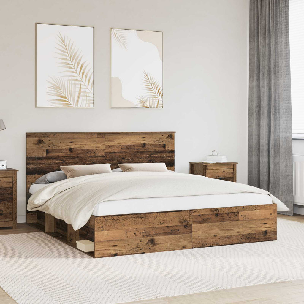 Bed Frame with Headboard Old Wood 200 x 200 cm Solid Pine Wood