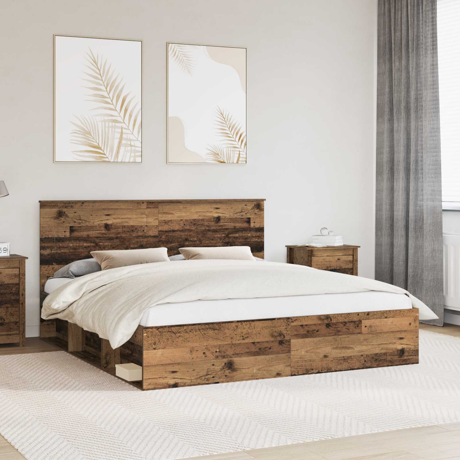 Bed Frame with Headboard Old Wood 200 x 200 cm Solid Pine Wood