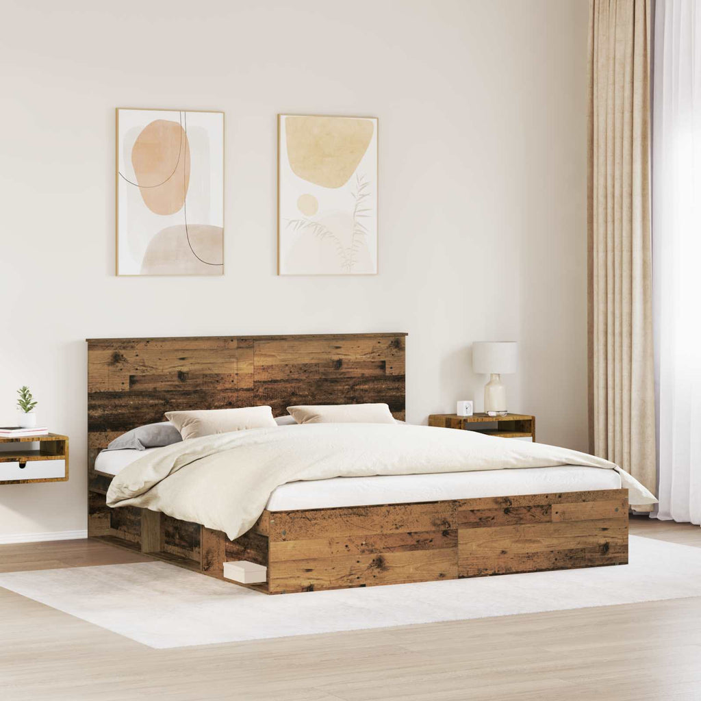 Bed Frame with Headboard Old Wood 200 x 200 cm Solid Pine Wood