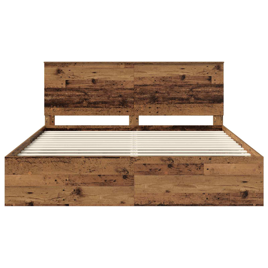 Bed Frame with Headboard Old Wood 200 x 200 cm Solid Pine Wood