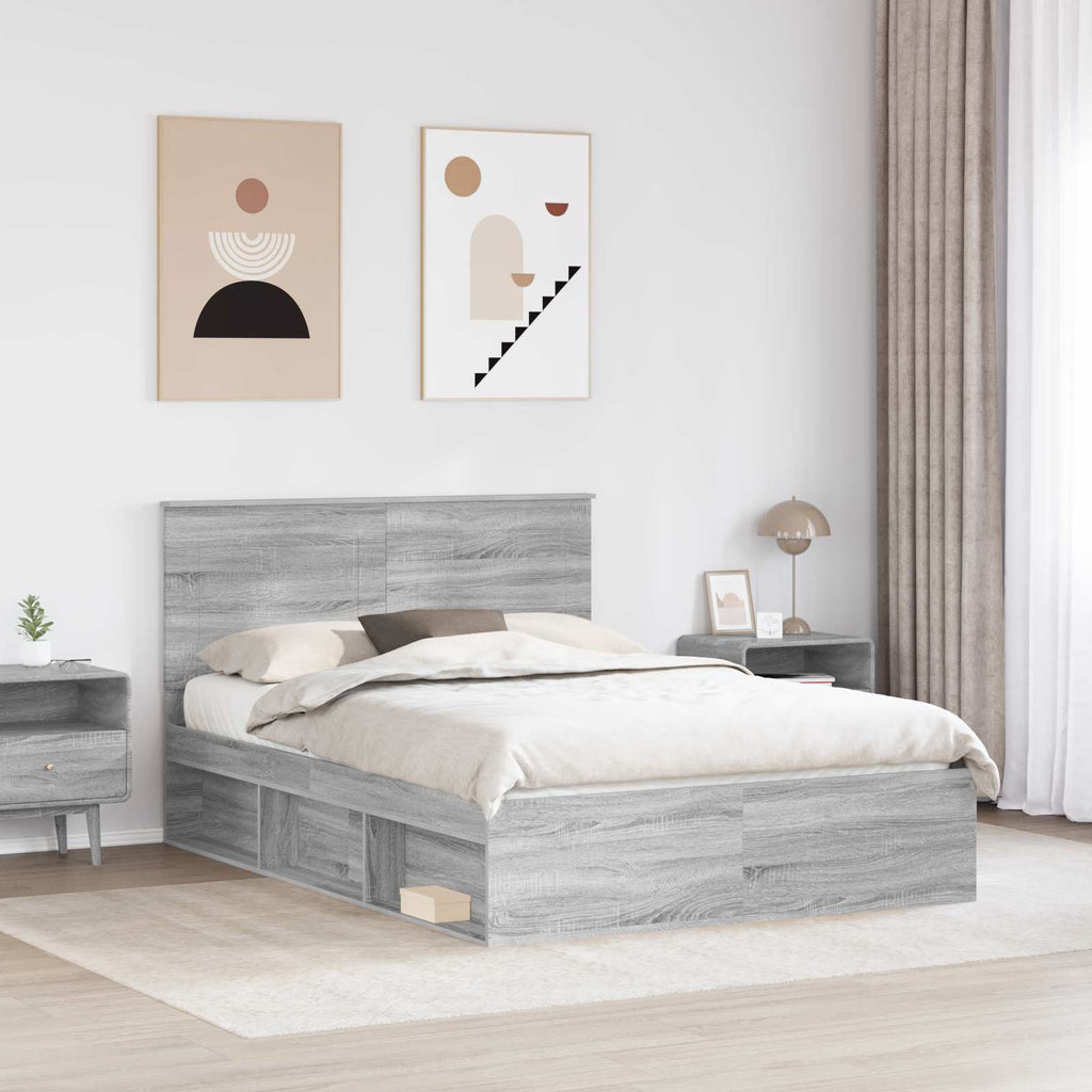 Bed Frame with Drawer Grey Sonoma 150 x 200 cm Solid Pine Wood