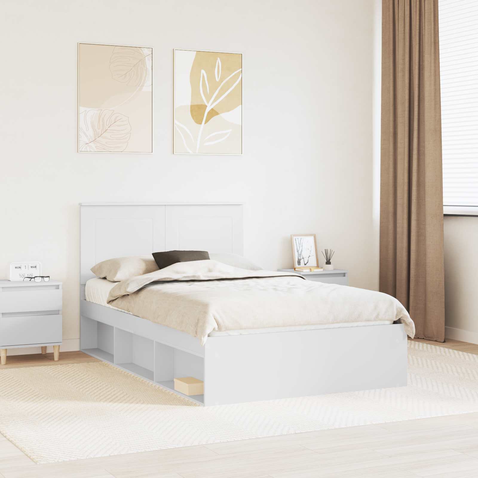 Bed Frame with Headboard White 135 x 190 cm Solid Pine Wood