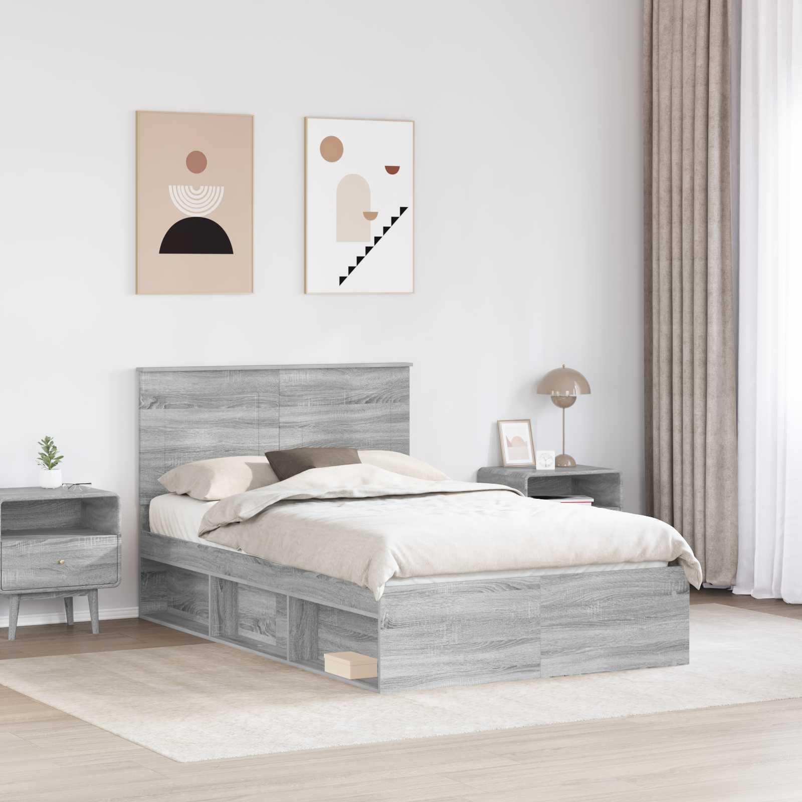 Bed Frame with Drawer Grey Sonoma 120 x 190 cm Solid Pine Wood