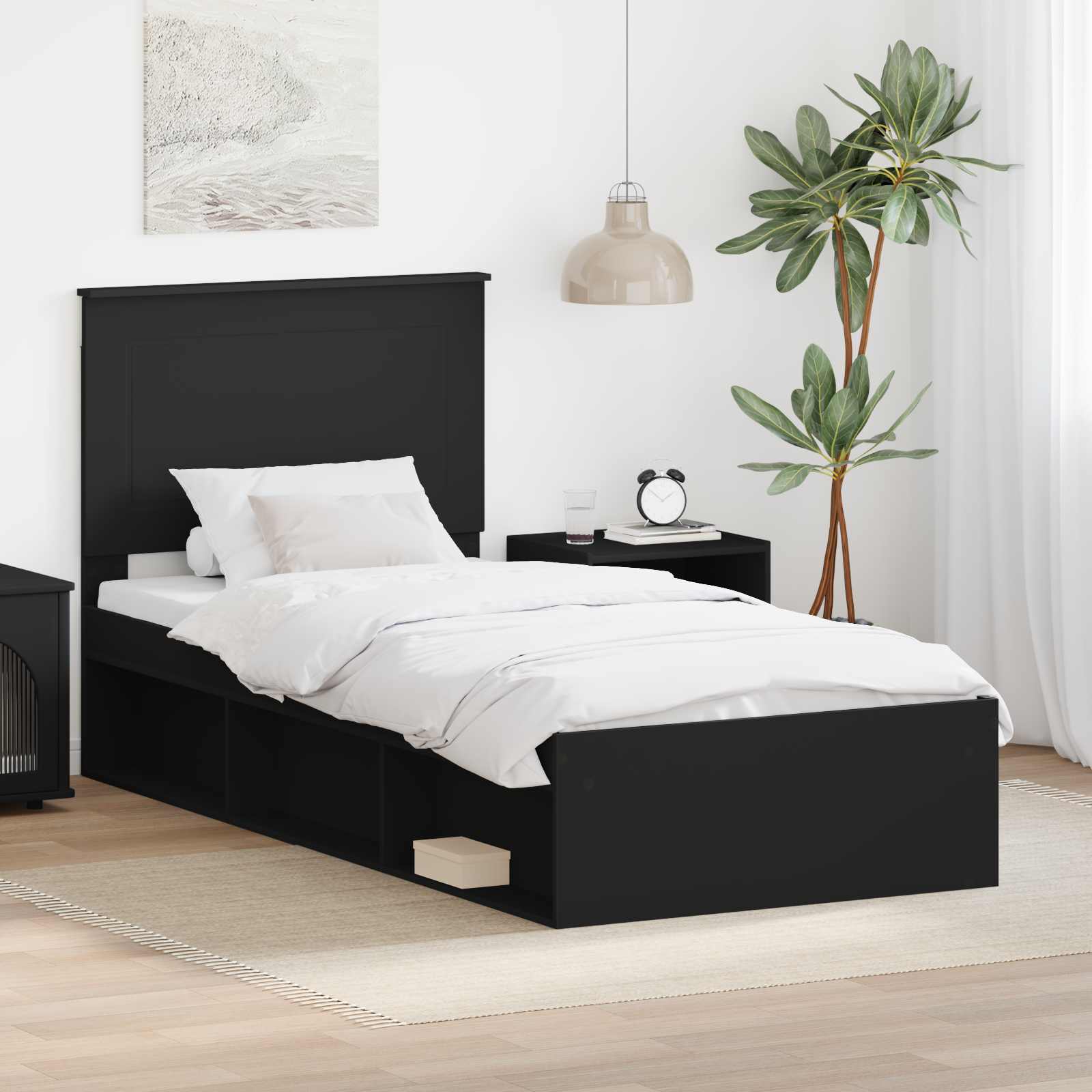 Bed Frame with Headboard Black 90 x 190 cm Solid Pine Wood